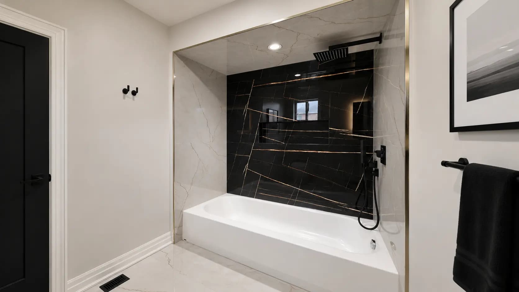 Luxury large format tile installation in a modern living space in Aurora